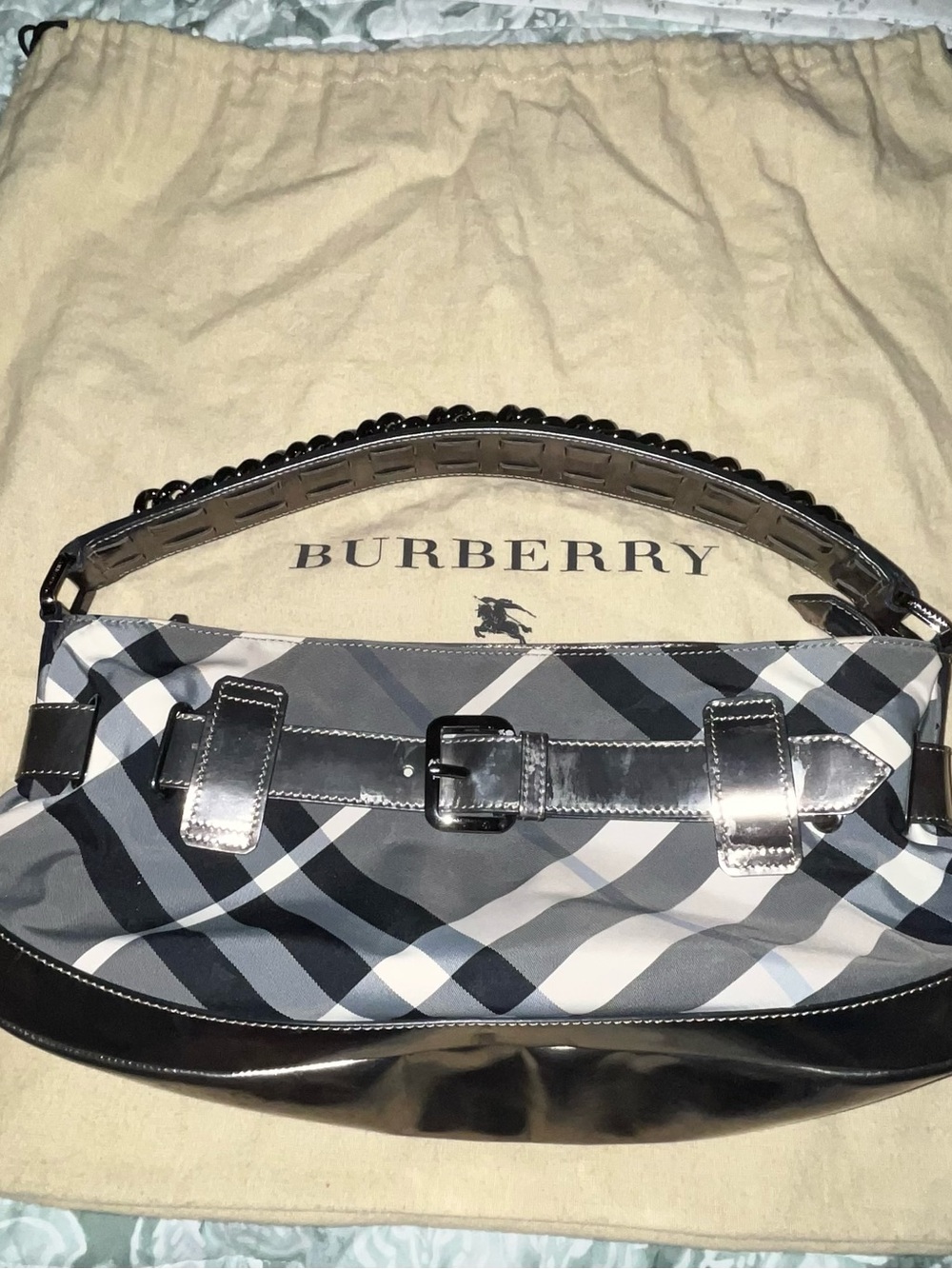 Vintage Burberry Nova Check Buckle Shoulder Bag w/ Dust Bag + Tag